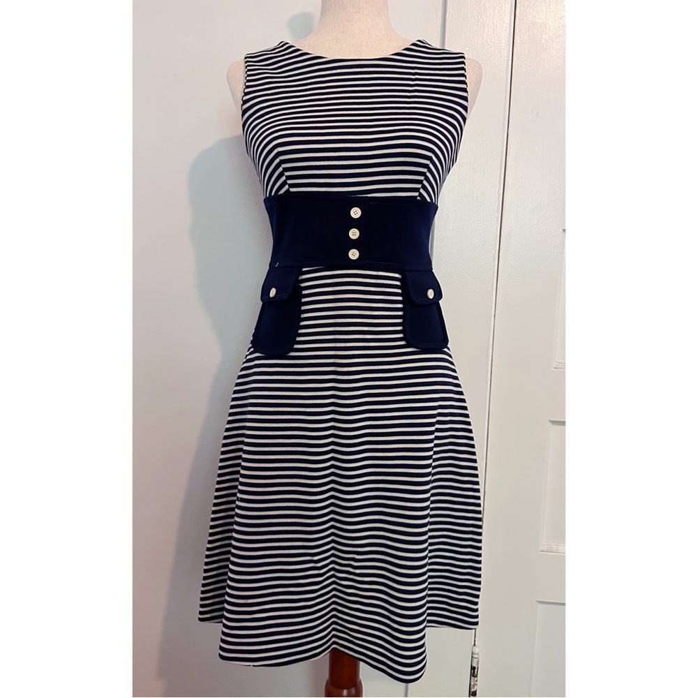 Vintage French Navy and White Mod Stripe Dress